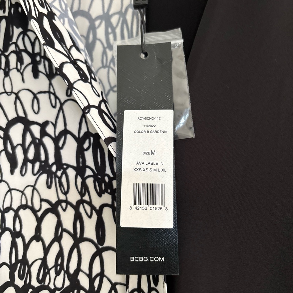 BCBG Black and White Asymmetrical Graphic Blouse - Picture 2 of 6